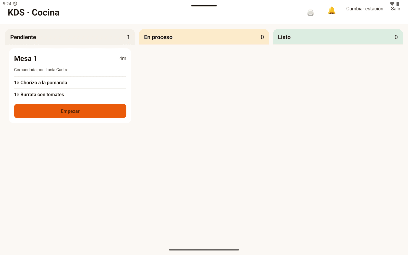 LOVY Food — Pantalla de cocina